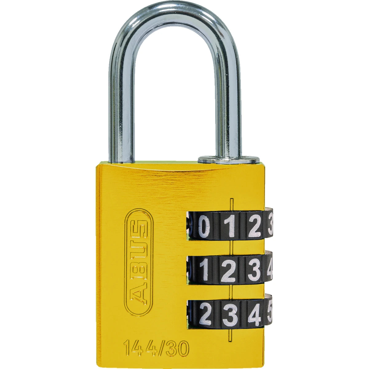 Abus Aluminium Zahlenschloss 144/30 Gelb Lock-Tag – Vorderansicht