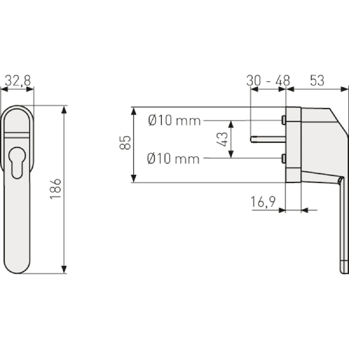 Abus Fenstergriff FG500 HZ fuer Profil-Halbzylinder - TechnischeZeichnung