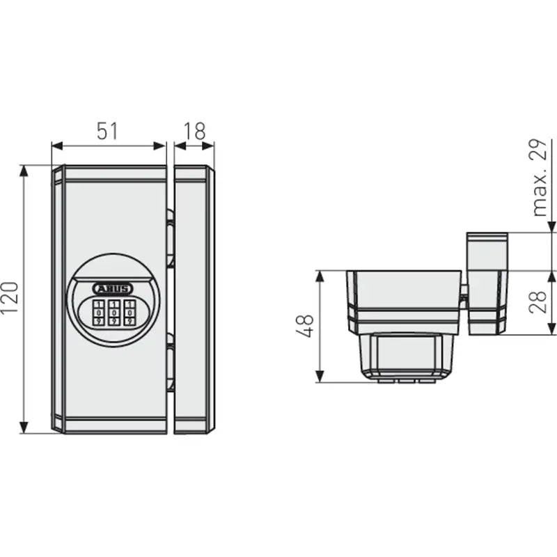 Abus Fenstersicherung mit Zahlenschloss FTS106 Technische Zeichnung