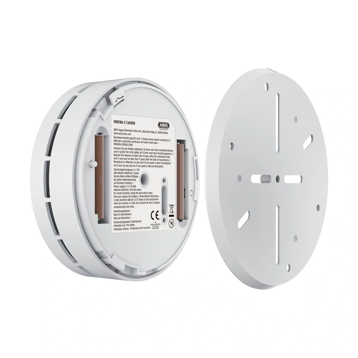 Abus Rauchmelder PREFIRA 5 SA1050 – Batteriefach und Montageplatte