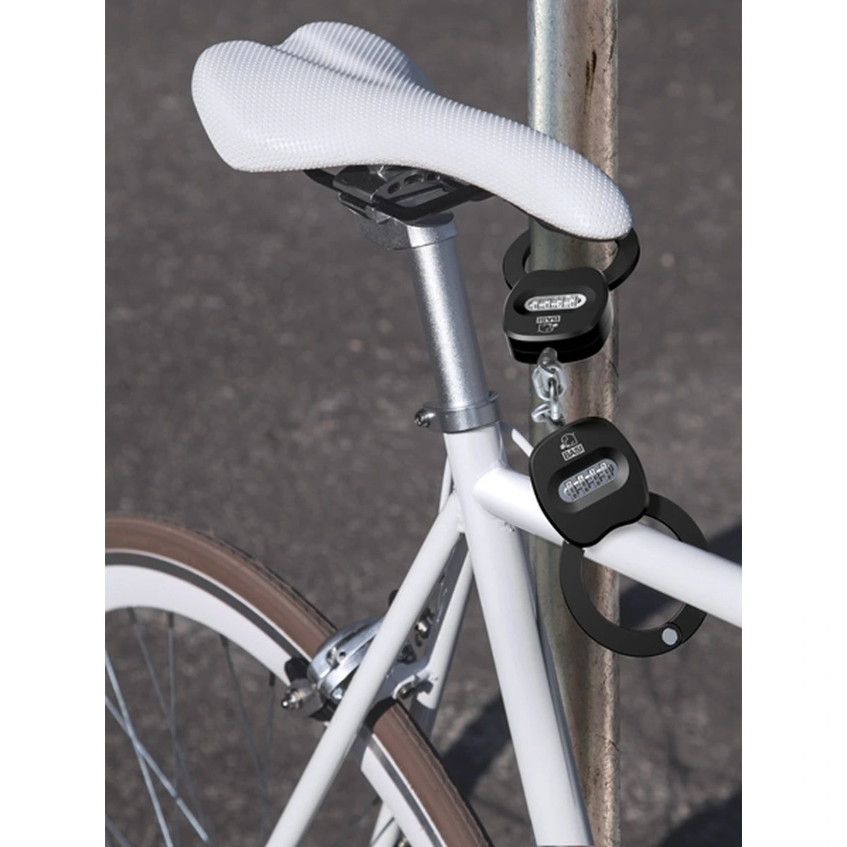 Basi E-Scooter-Schloss ZR 320 mit Zahlencode – Anwendungsbeispiel am Fahrrad