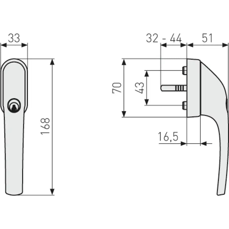 Technische Zeichnung Abus Abschließbarer Fenstergriff FG300