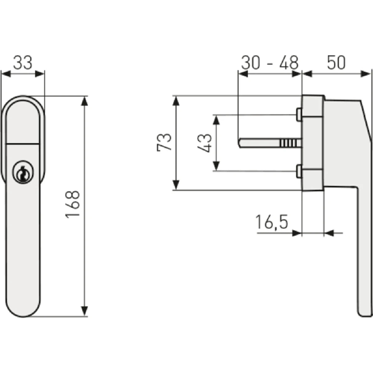 Abus Abschließbarer Fenstergriff FG400  - Technische Zeichnung