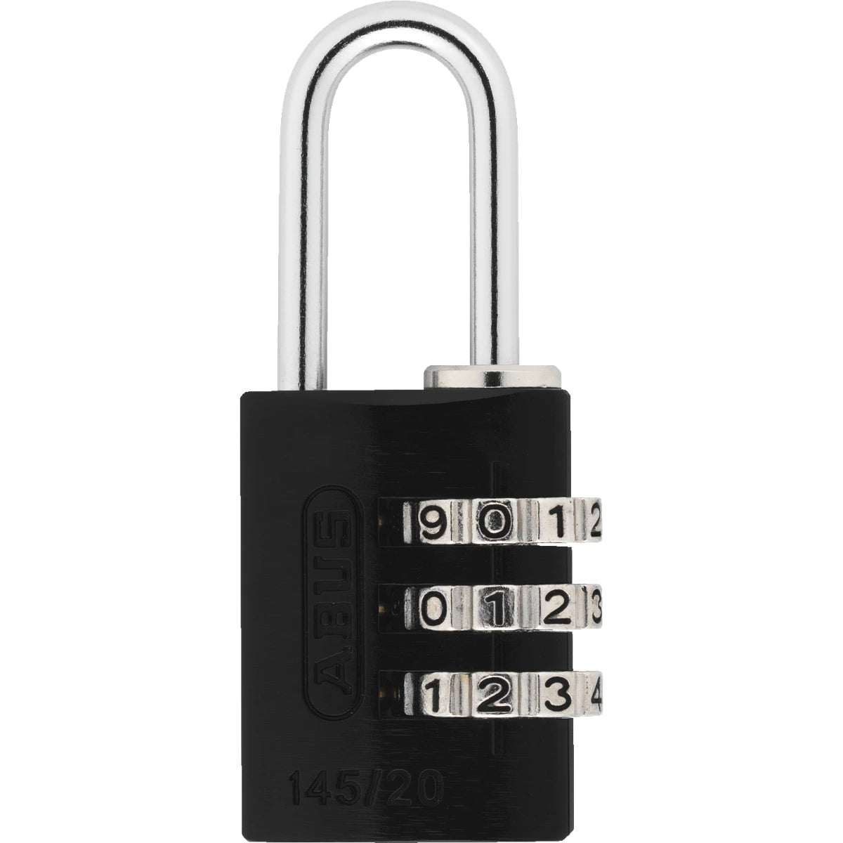 Abus Aluminium Zahlenschloss 145/20 Schwarz – Vorderansicht