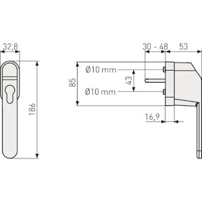 Abus Fenstergriff FG500 HZ fuer Profil-Halbzylinder - TechnischeZeichnung