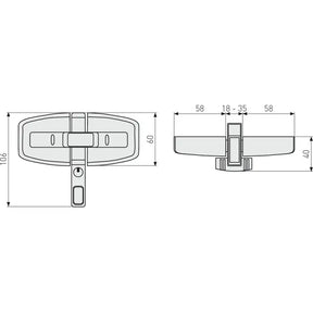Abus Fenstersicherung Doppelfluegel-Schloss DFS95 Technische Zeichnung