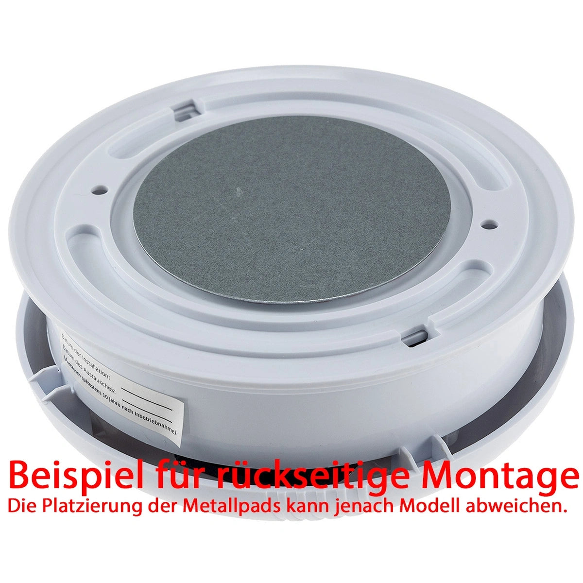ChiliTec Magnetisches Befestigungs-Set für Rauchmelder & Gasmelder – Beispiel für die rückseitige Montage am Rauchmelder
