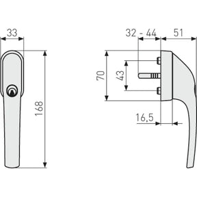 Technische Zeichnung Abus Abschließbarer Fenstergriff FG300